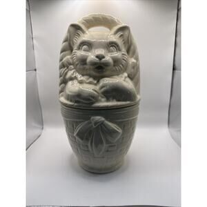 Antique Vintage American Bisque Cat in Basket Cookie Jar 1940's